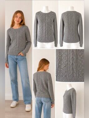 NWOT ZARA Knit crew neck sweater Girls, Juniors Sz Med, gray textured sweater